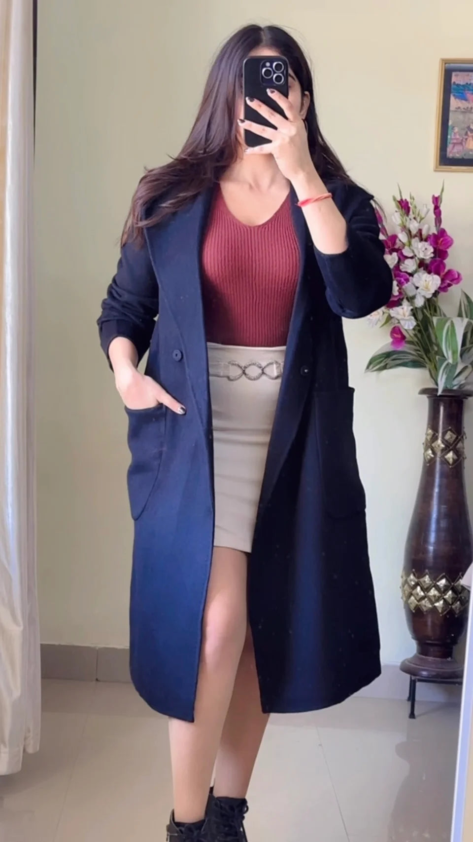 (Size-S to M) Black Winter Coat (With Cap Attached) - Wo162