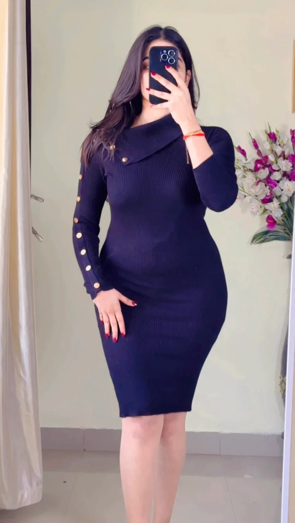 (Size- S to M) Pretty Ribbed Winter Dress- DO20