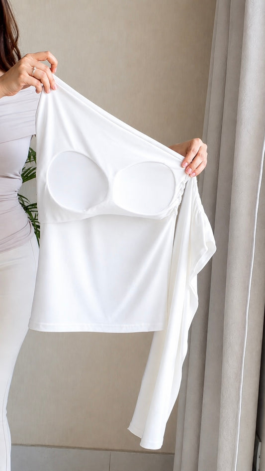 Padded One-Shoulder Drape Top