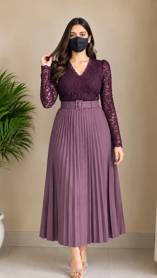 Lilac Pleated Midi Skirt