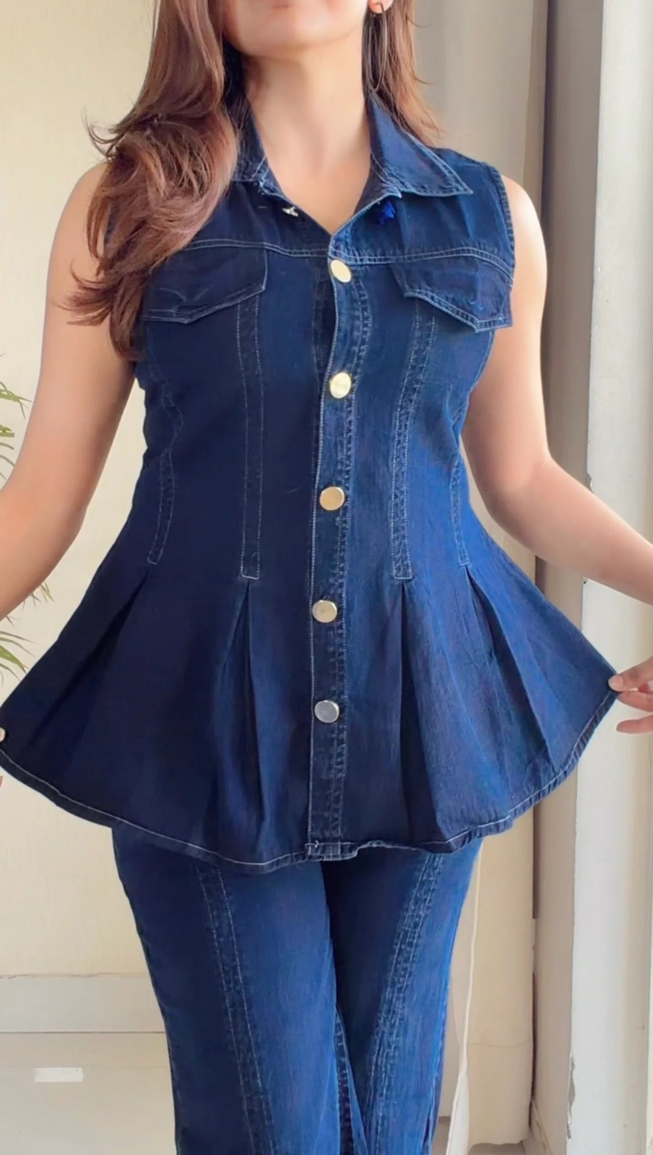 Dark Wash Denim Peplum Co-Ord Set