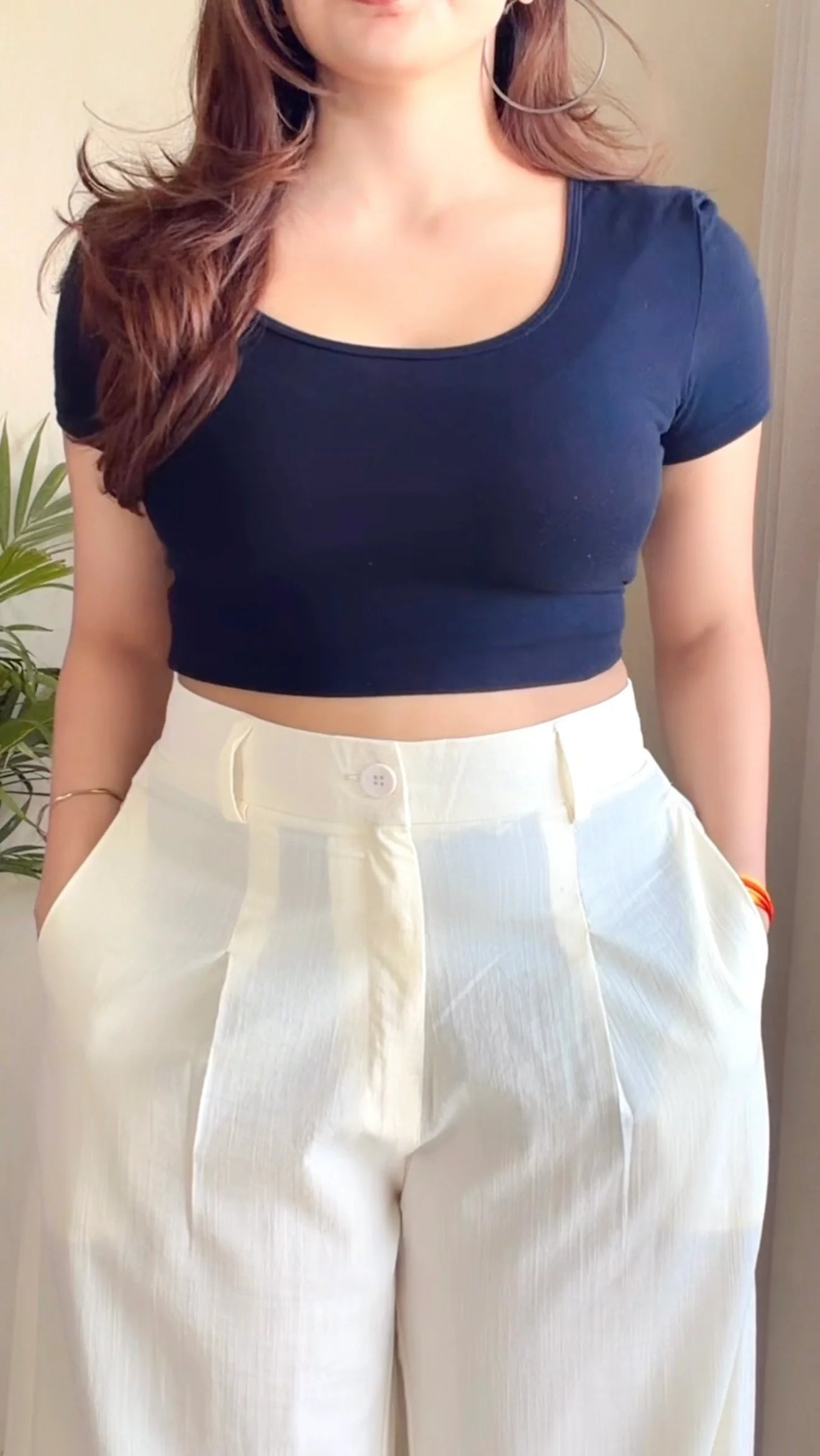 Off-White Linen Wide-Leg Trousers with scarf Belt