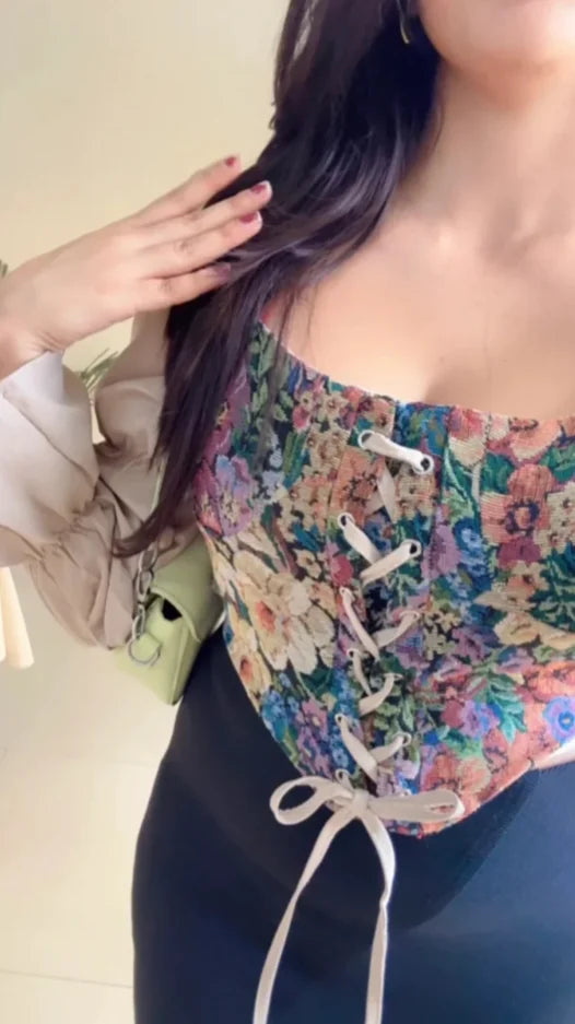 Pretty Beige Barbie Corset Top- (Smocked Back)-T507