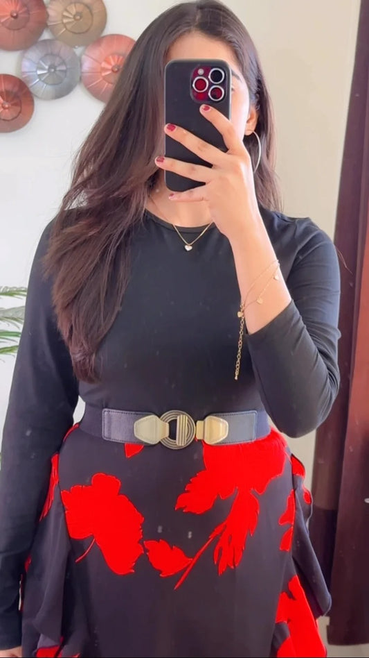 Classy Kaftan Pattern Black Dress D-2