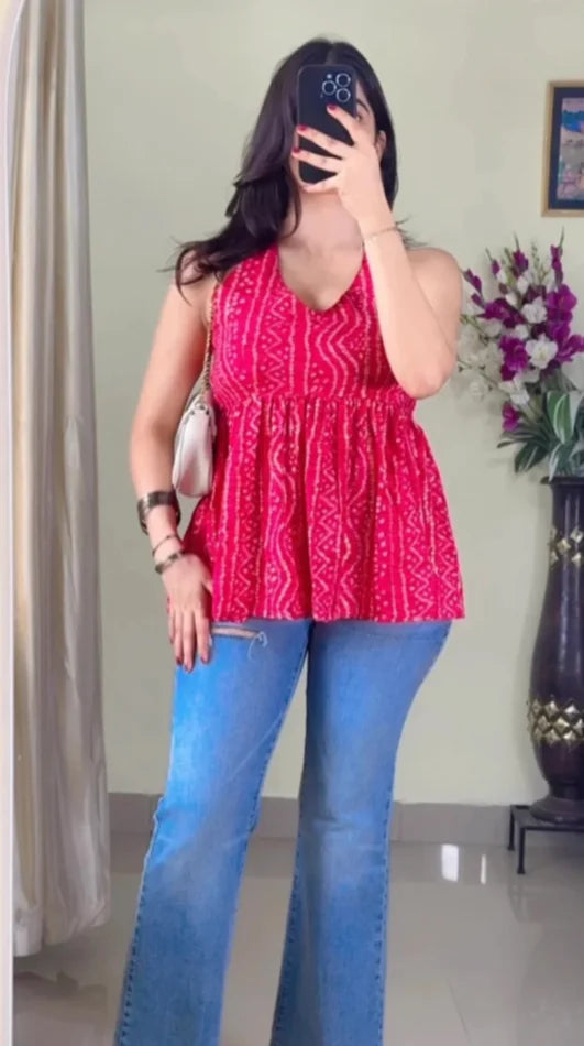 Pink Cotton Halter Neck Short Kurti KT-110