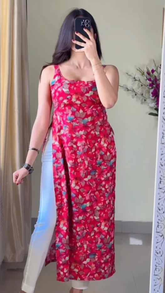 Padded Floral Cherry Red Nyra Kurti KT-106