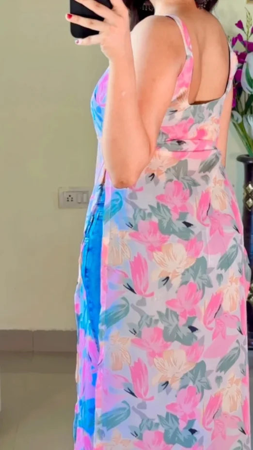 Floral Pink Nyra Kurti (Lining Attached) KT-111