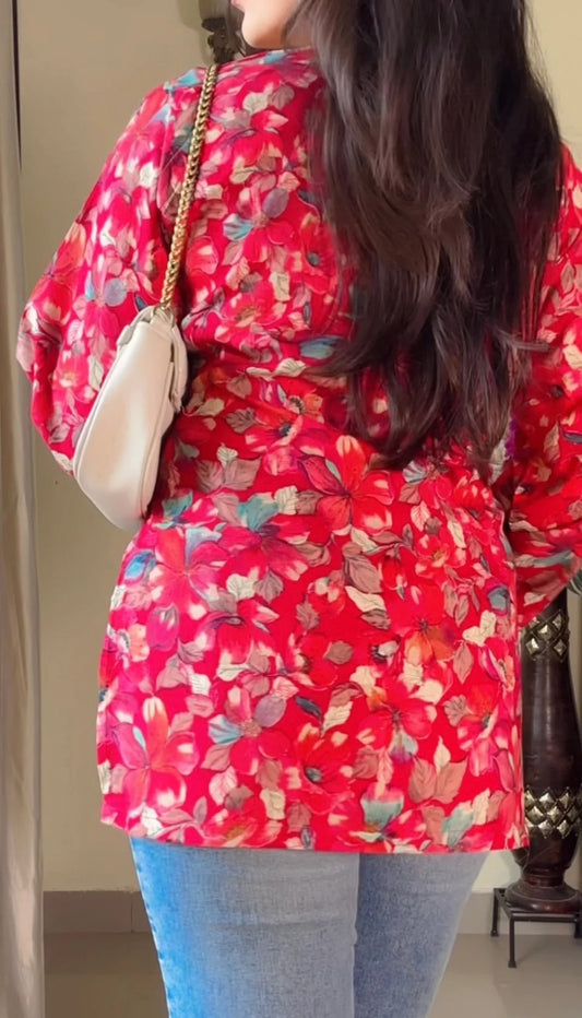 Floral Cherry Red Kurti (KT118)