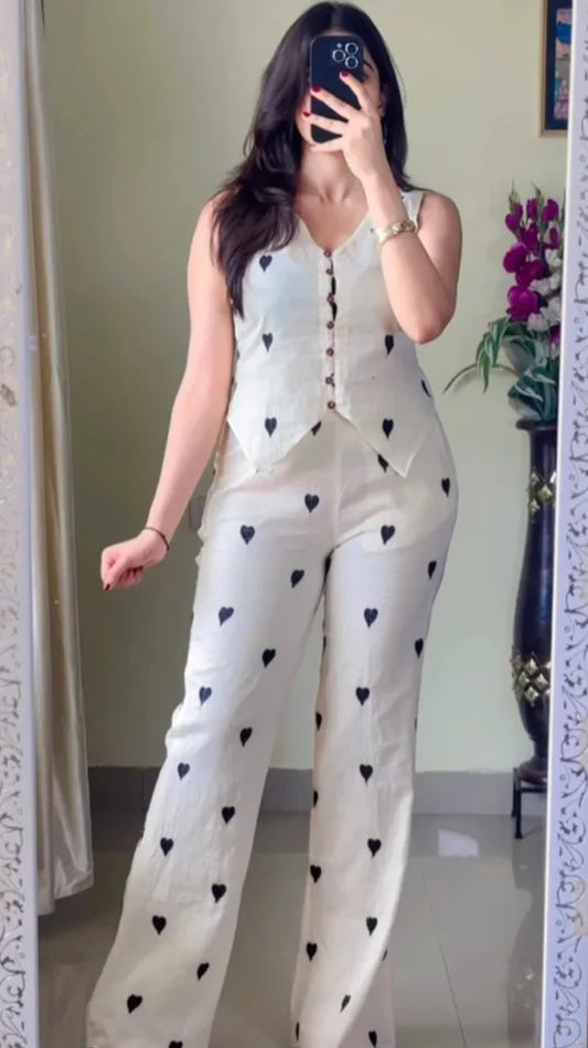 V-Neck Sleeveless Pure Cotton Waistcoat With Trouser-K180