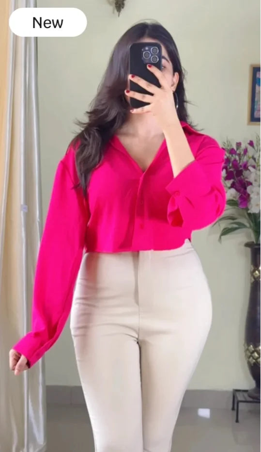 Pink casual crop shirt (S44)