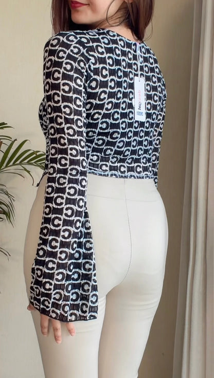 Printed Tie-Front Top with Inner