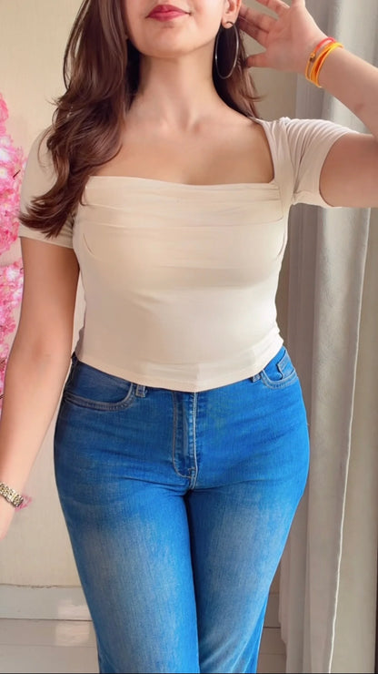 Egg White Draped in-Built Padded Top