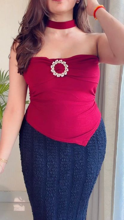 Cherry Charm Co-ord Set (Cherry Red Top with Black Skirt)