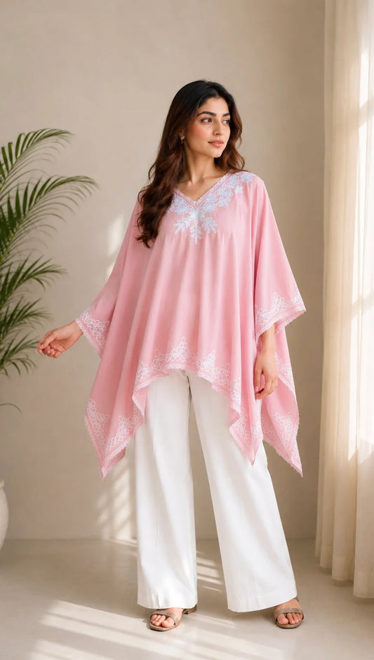Noor Embroidered Cotton Kaftan Poncho