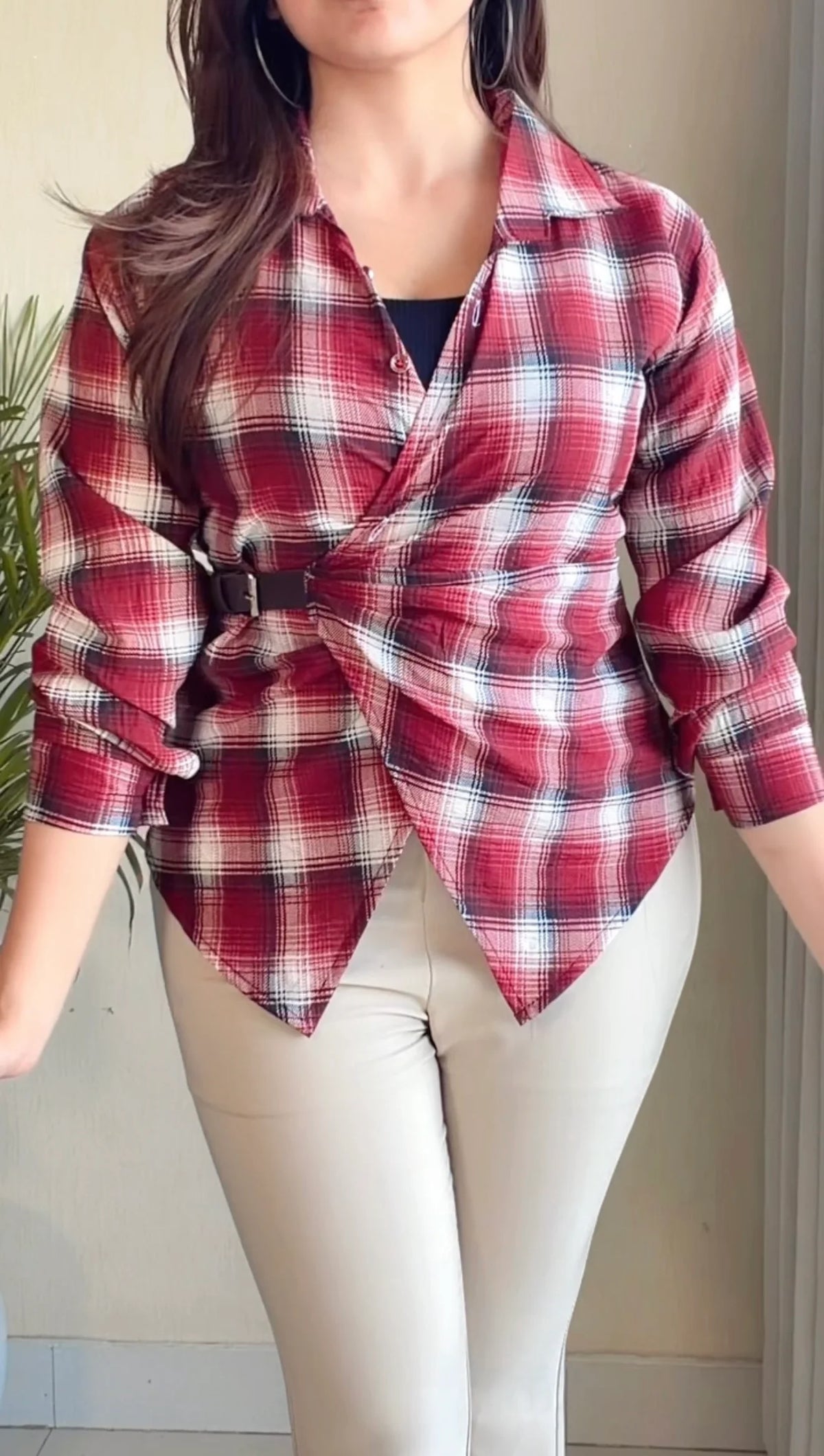 Side-Belt Flannel Shirt