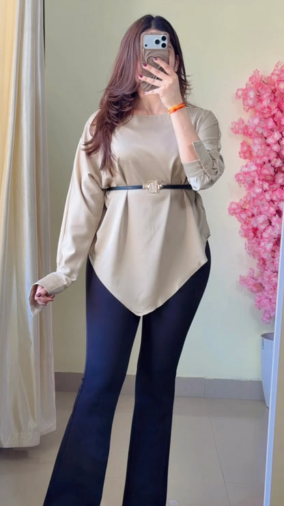 Premium Diva Drape Asym Top with Belt