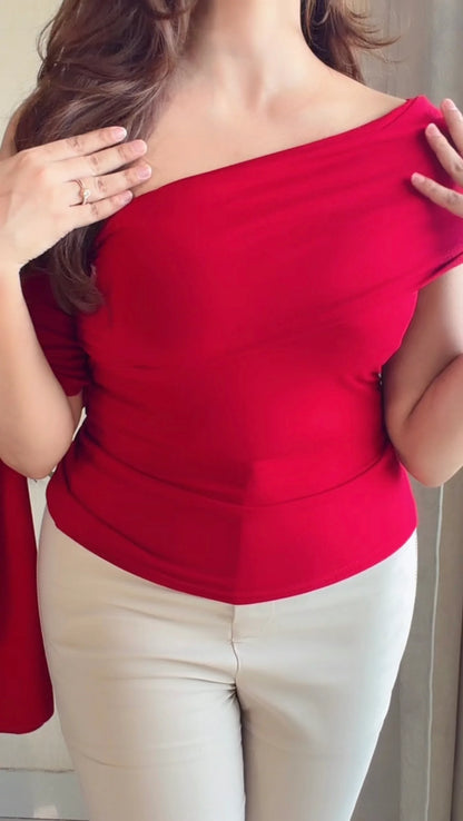 Padded One-Shoulder Drape Top