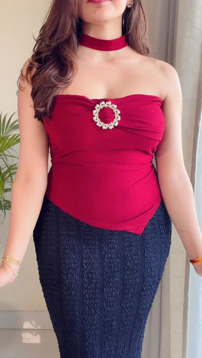 Cherry Charm Co-ord Set (Cherry Red Top with Black Skirt)