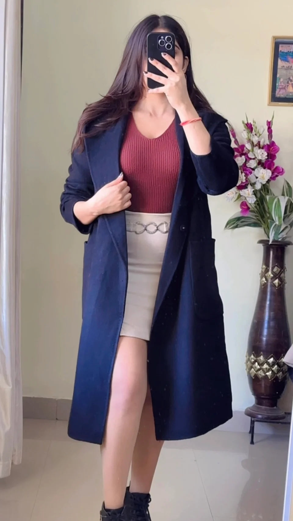 (Size-S to M) Black Winter Coat (With Cap Attached) - Wo162