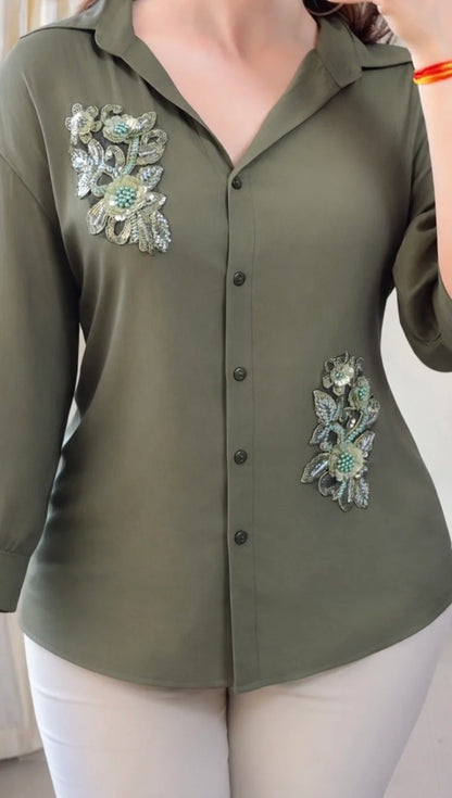 Green leaf Embroidered Premium Shirt