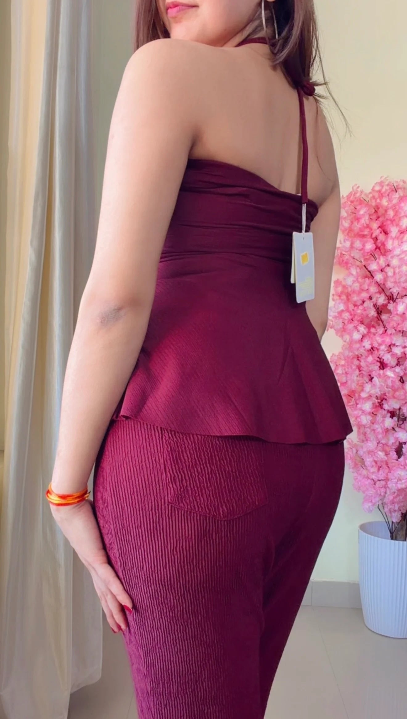 Cherry Red Padded Peplum Co-ord Set