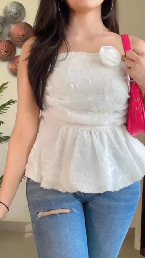 Embroidered Pretty Tube Top (Smoked Back) – T888