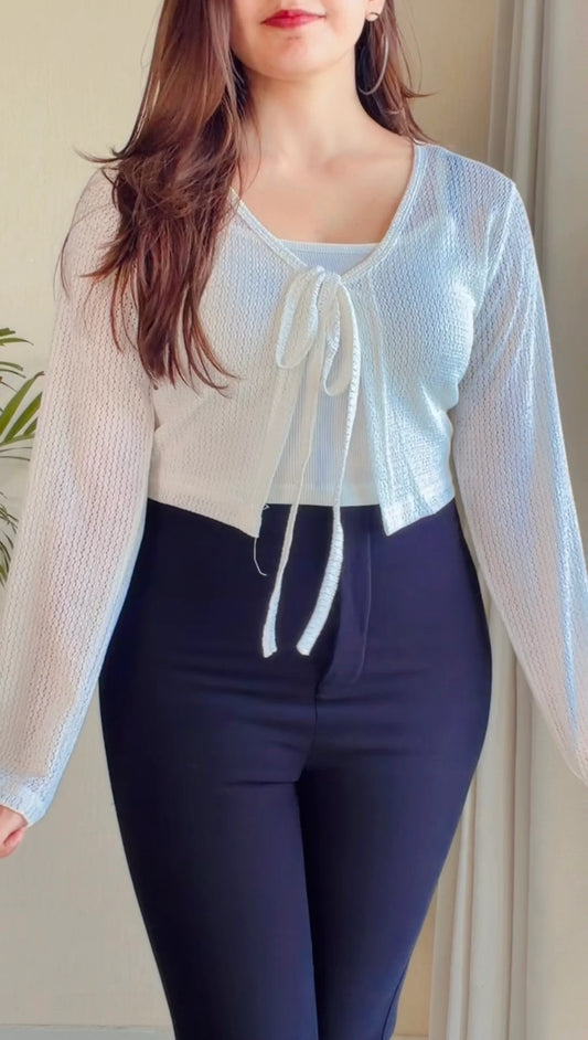 Tie-Front Crochet Top With Inner