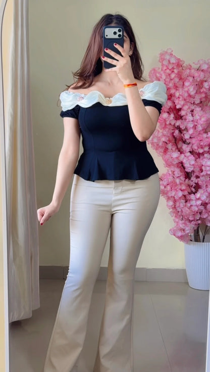 Ruffle Neck Peplum Top