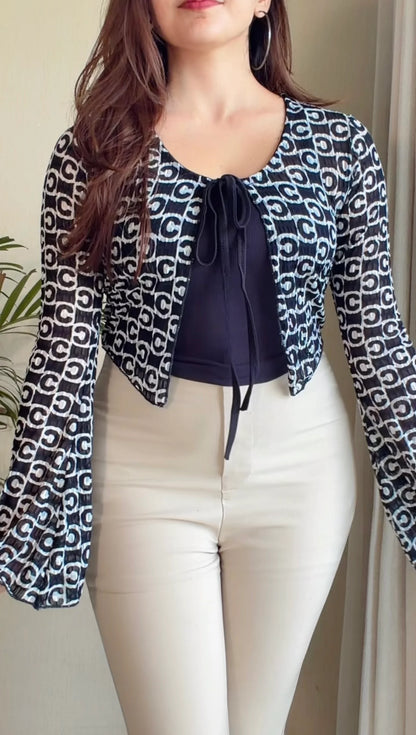 Printed Tie-Front Top with Inner