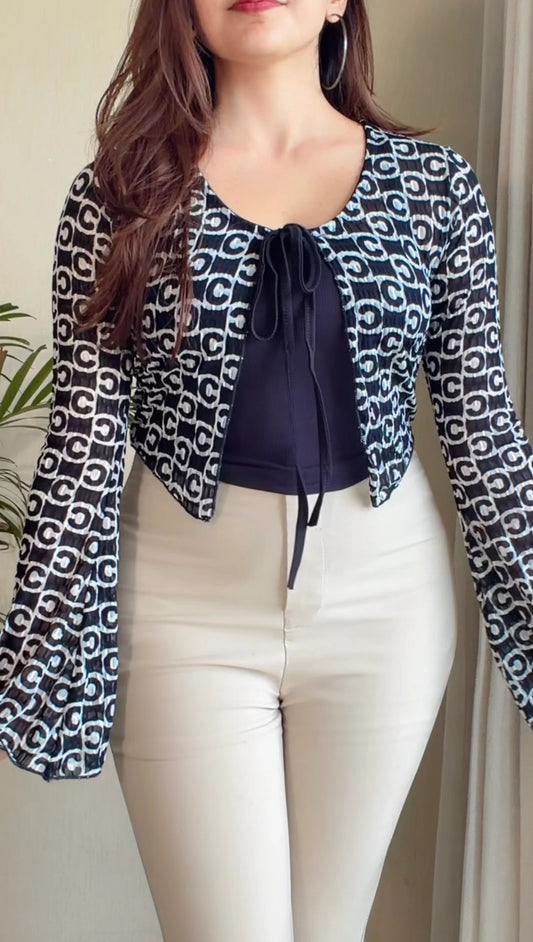 Printed Tie-Front Top with Inner