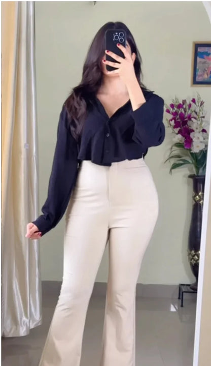 Black casual crop shirt (S49)