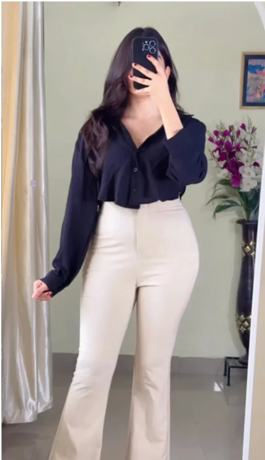 Black casual crop shirt (S49)