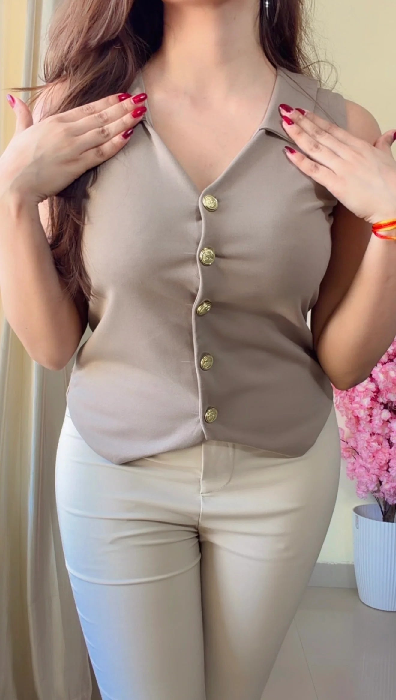 Buttoned Tailored Asym Vest Top