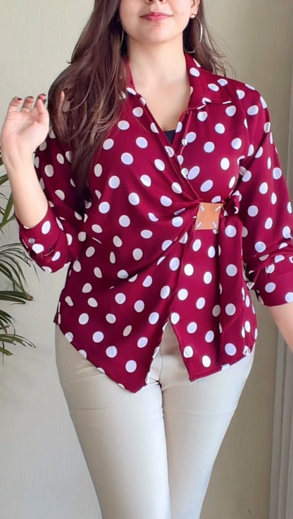 Polka Dot Tie-Waist Shirt