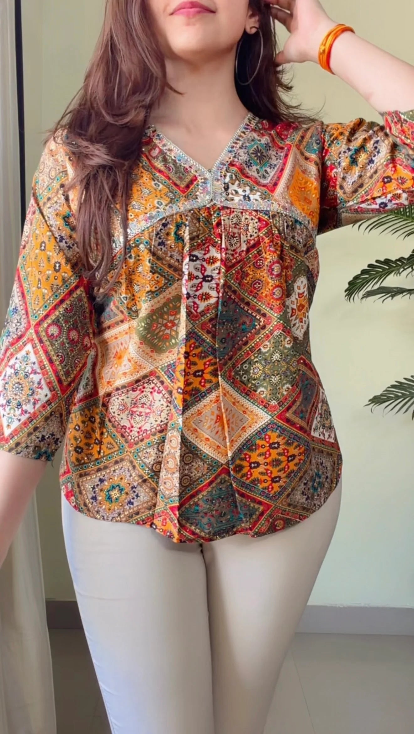 Boho Patchwork V-Neck Top