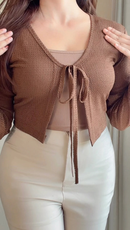 Tie-Front Crochet Top With Inner
