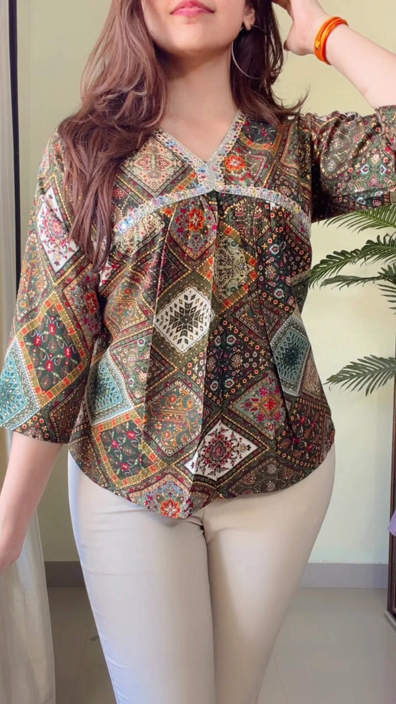 Boho Patchwork V-Neck Top