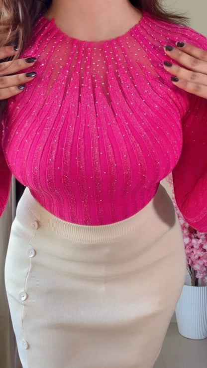 (Size-Free Size) Premium Shimmer  Ribbed Top