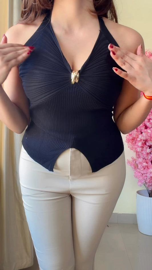 Halter-Neck Ribbed Corset Top