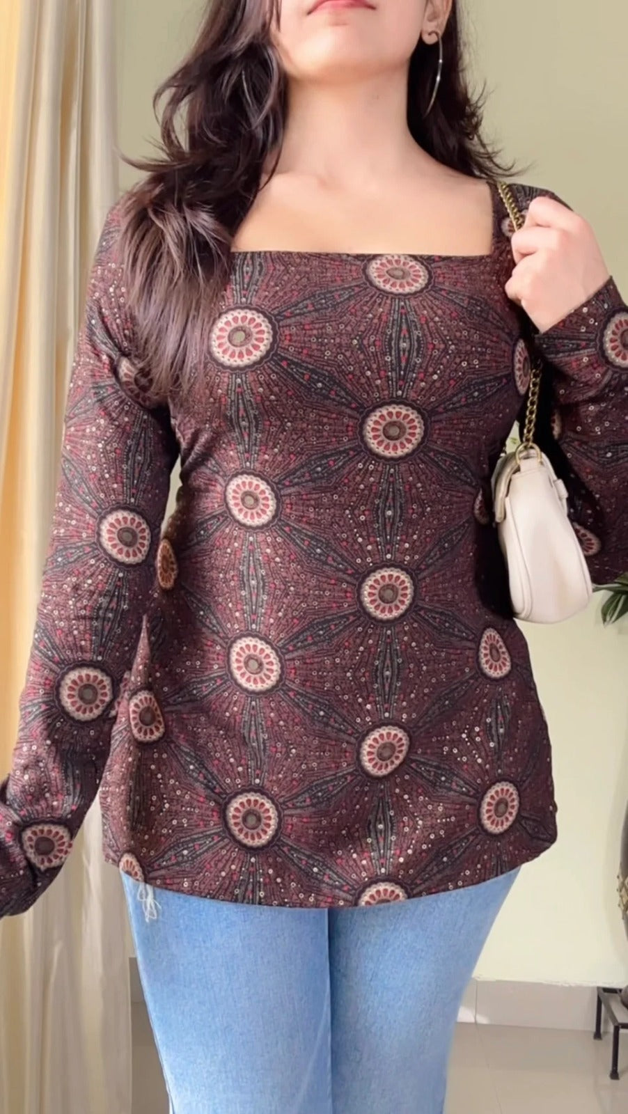 Women Square-Neck Pure Muslin Kurti (Black) KT-122