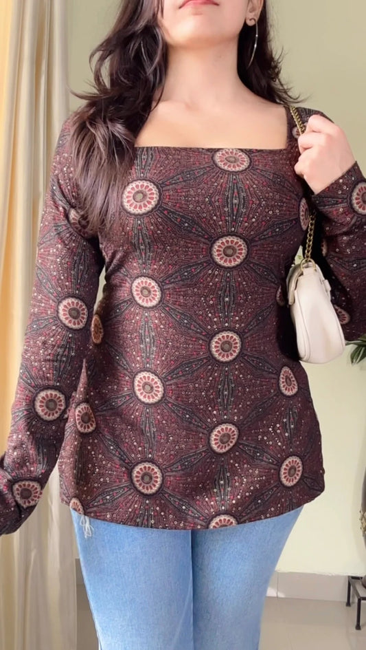 Women Square-Neck Pure Muslin Kurti (Black) KT-122