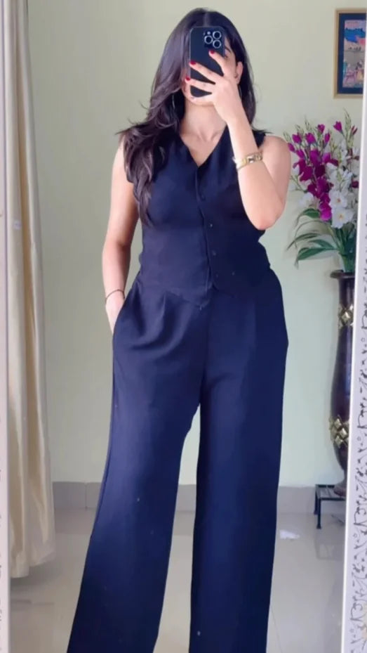 V-Neck Sleeveless Pure Cotton Waistcoat With Trouser-K182