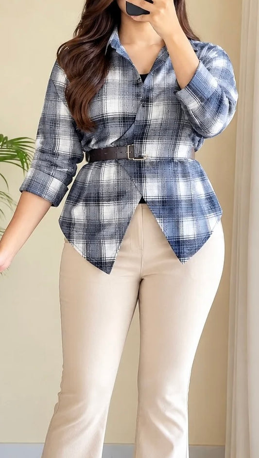 Side-Belt Flannel Shirt
