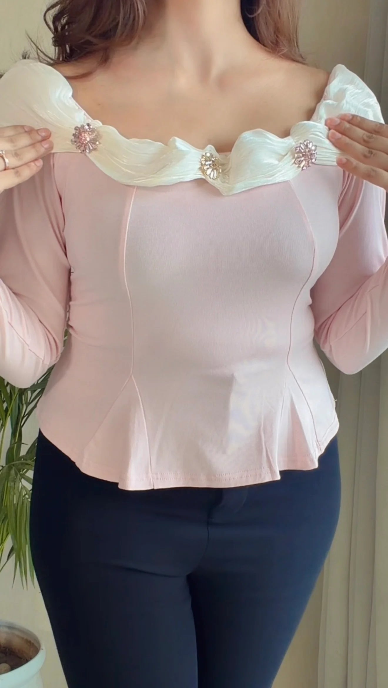 Ruffle Neck Peplum Top