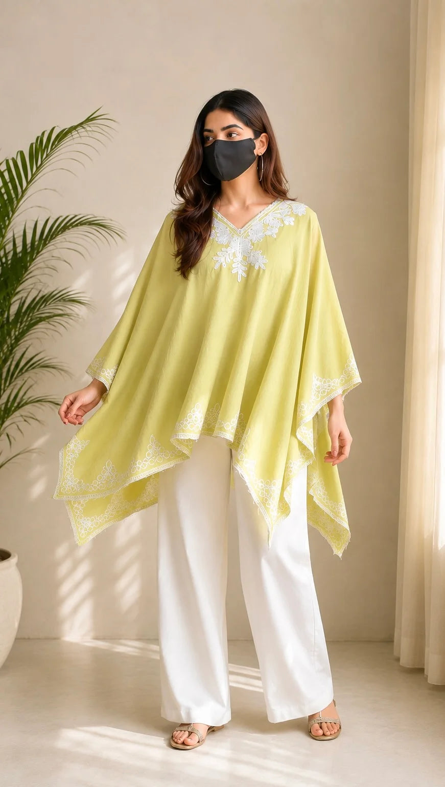Noor Embroidered Cotton Kaftan Poncho