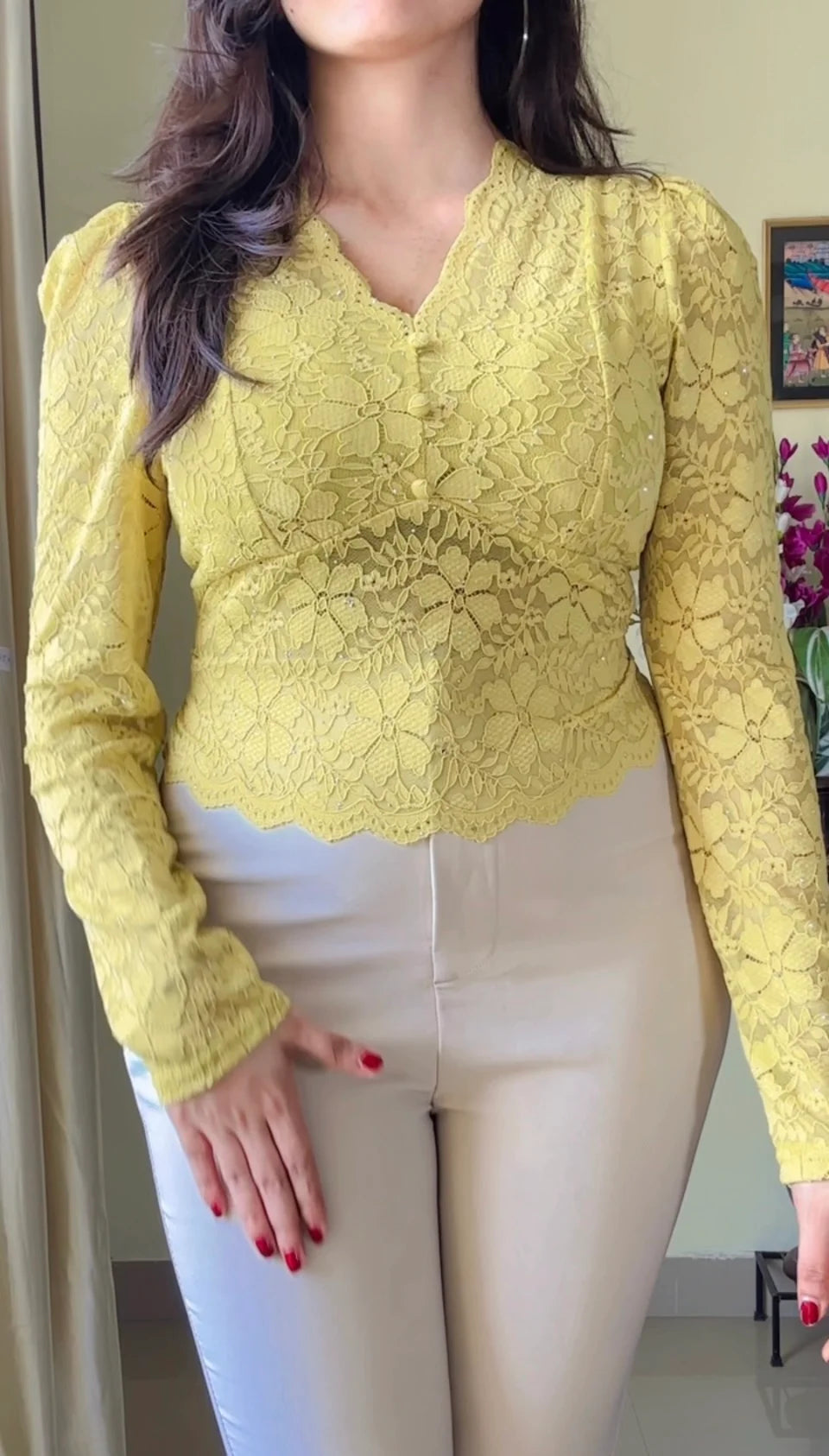 Yellow Pretty Bloom Lace Top-C405