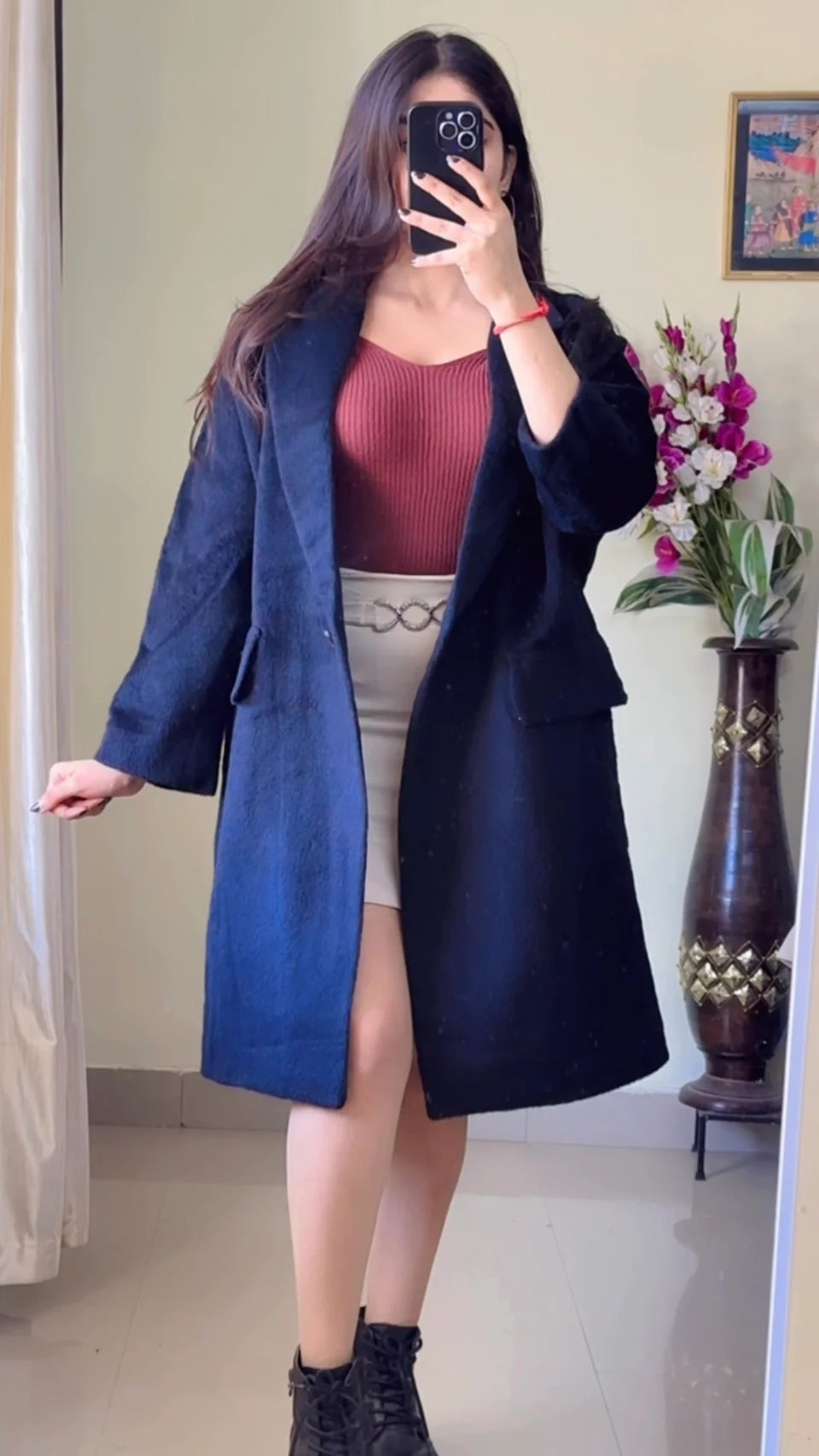 (Size-M to L ) Black Winter Coat ) - Wo163)