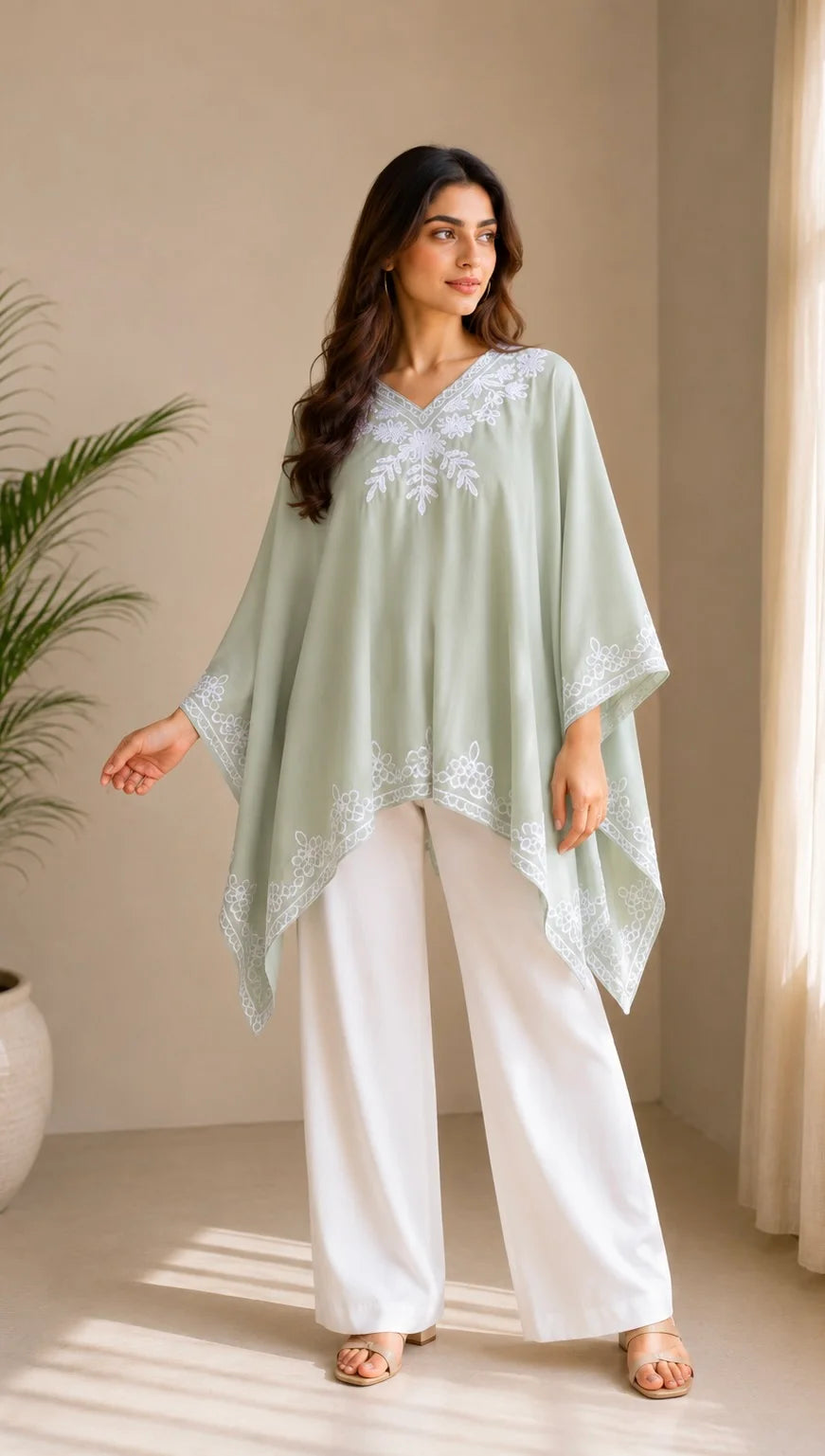 Noor Embroidered Cotton Kaftan Poncho