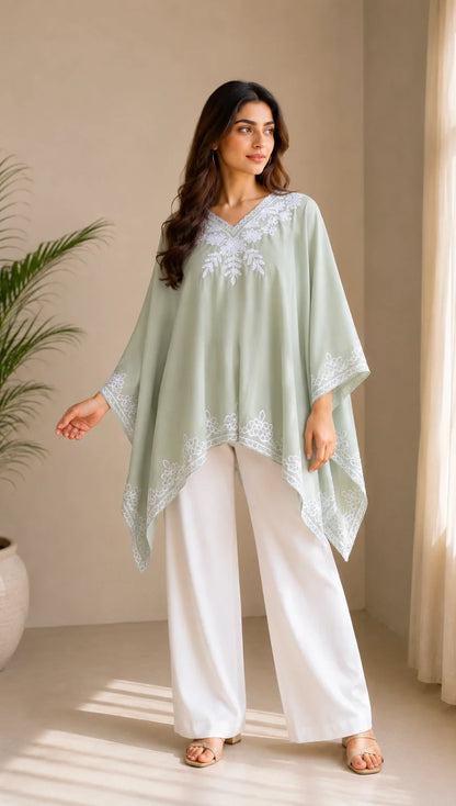 Noor Embroidered Cotton Kaftan Poncho