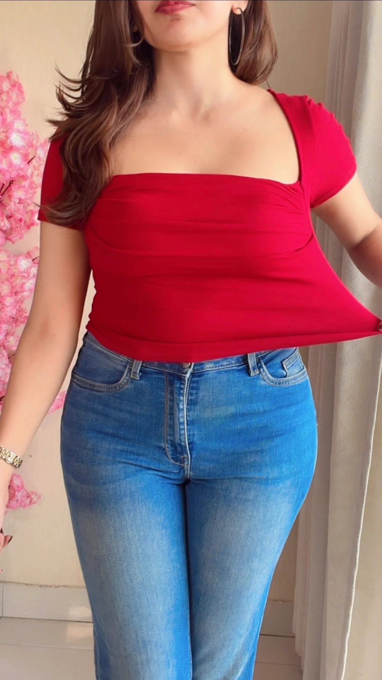 Cherry Red Draped in-Built Padded Top